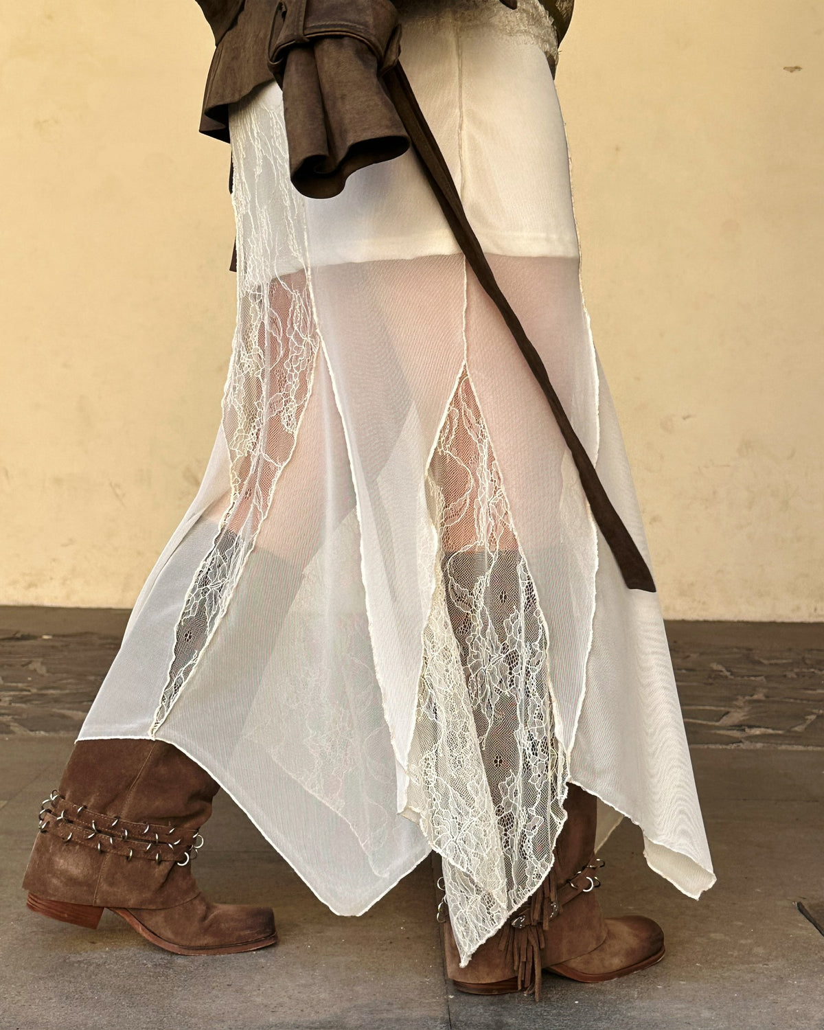 Gonna Maxi in pizzo Ecrù