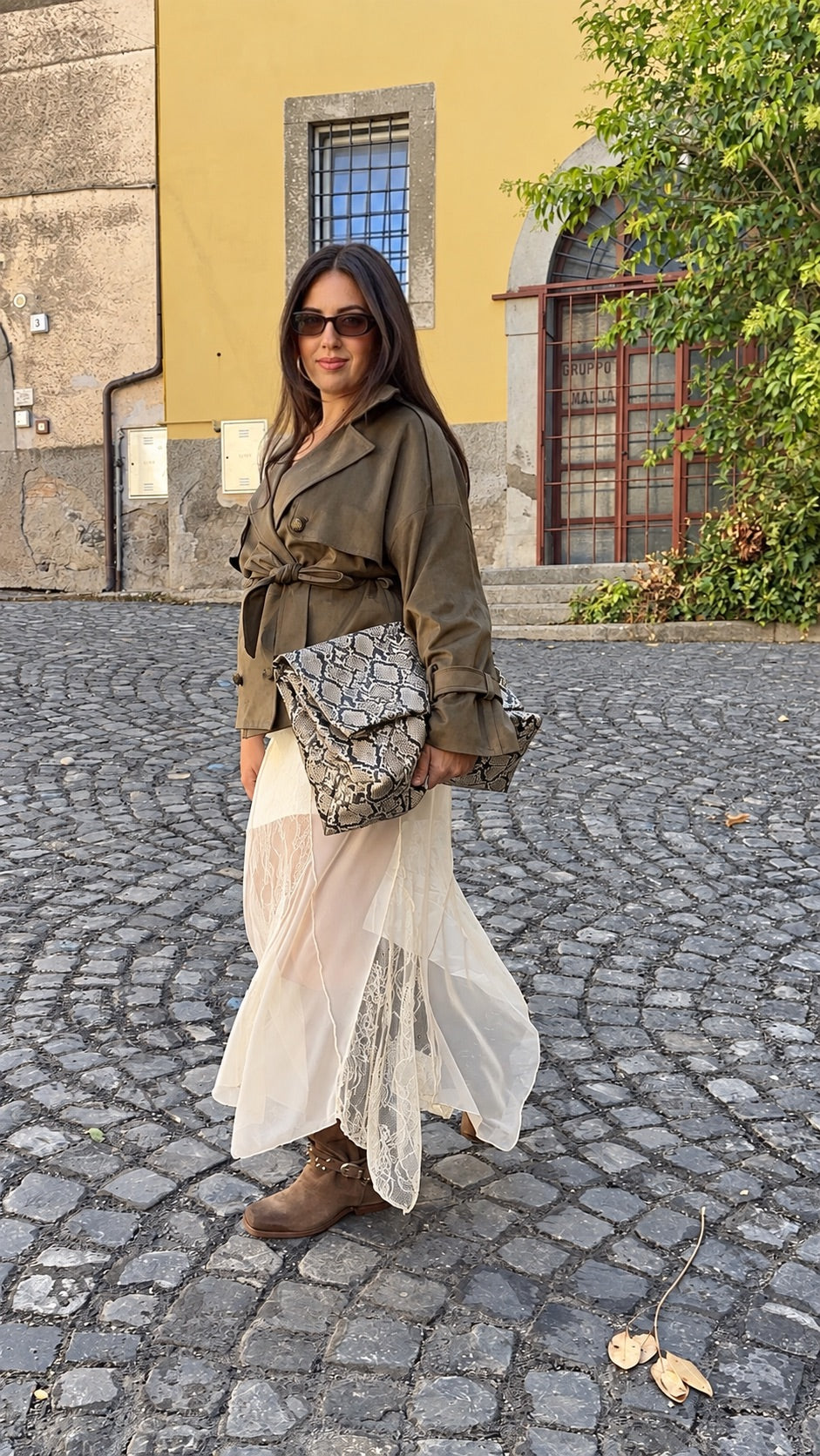 Gonna Maxi in pizzo Ecrù