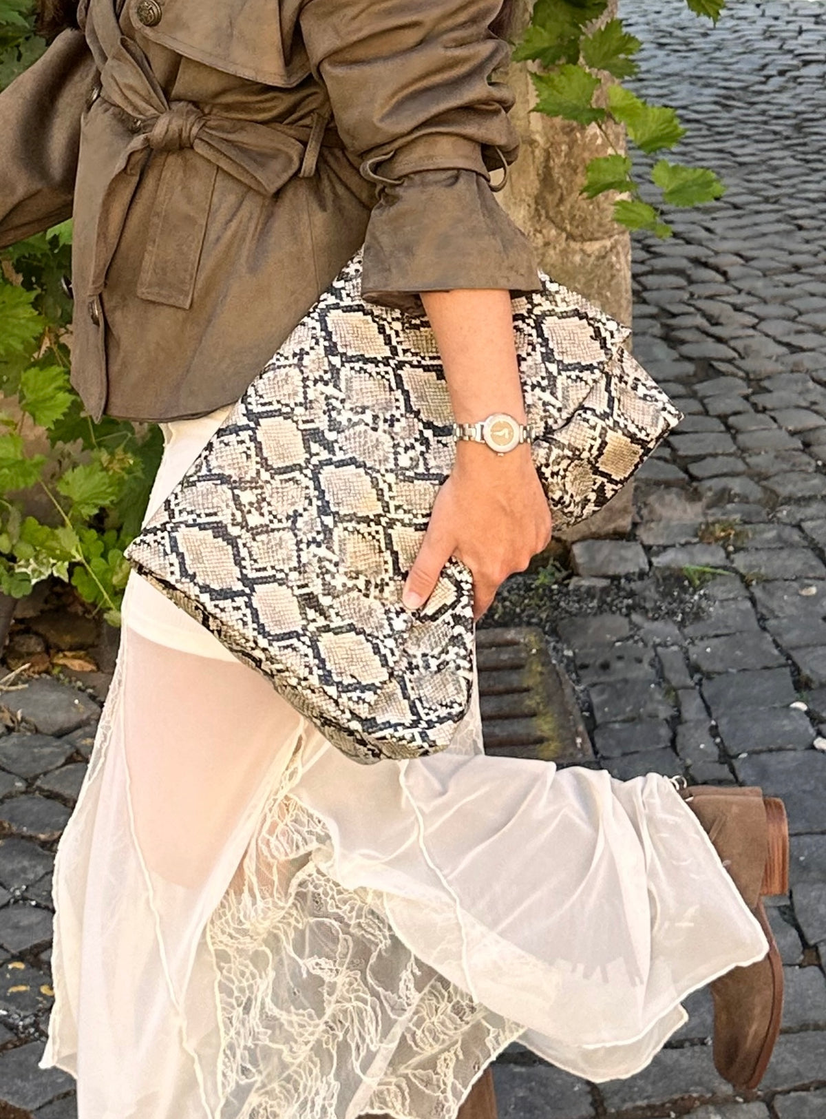 Maxi pochette pitonata Python