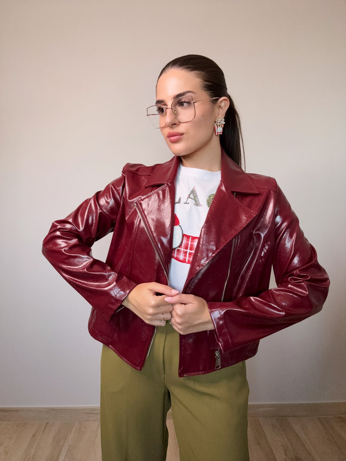 Giacca biker effetto vernice Vinil