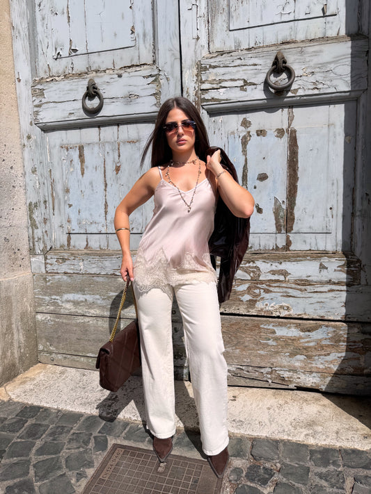 Jeans Wide Leg Écru